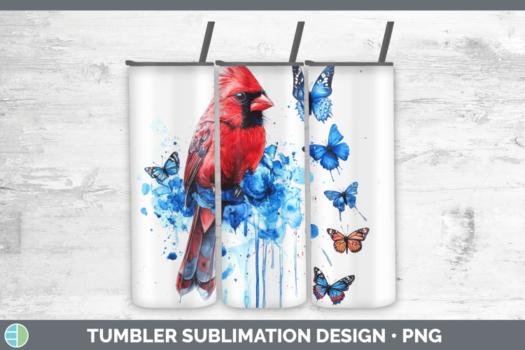 Cardinal Tumbler Birds 01 Blue Drips Sublimation 20 oz Skinn