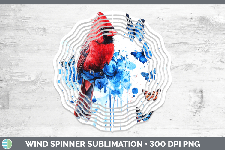 Cardinal Wind Spinner Birds 01 Blue Drips Sublimation Spinne