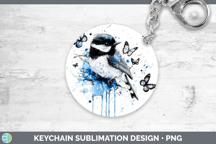 Chickadee Keychain Birds 01 Blue Drips Sublimation Keyring D