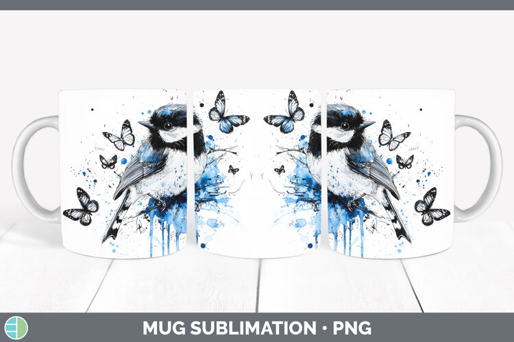 GorgeousBirds 01 Blue Drips Mug Wrap design.