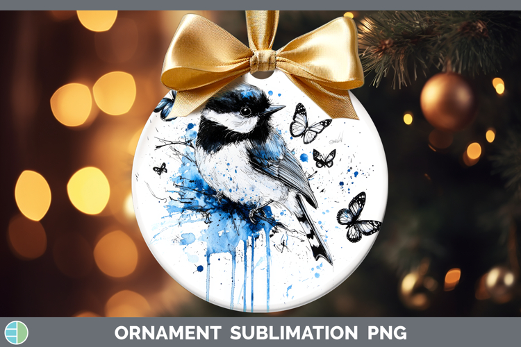 Chickadee Ornament Birds 01 Blue Drips Sublimation Bauble De