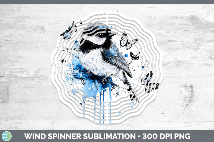 Chickadee Wind Spinner Birds 01 Blue Drips Sublimation Spinn
