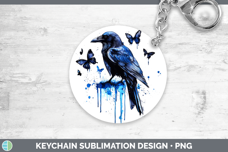 Crow Keychain Birds 01 Blue Drips Sublimation Keyring Design