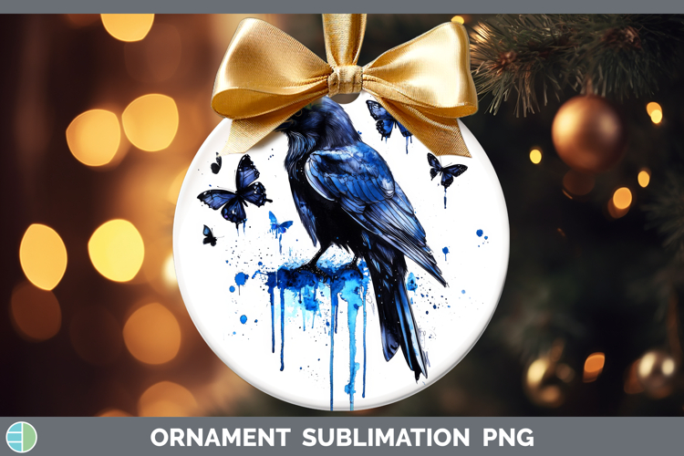Crow Ornament Birds 01 Blue Drips Sublimation Bauble Designs