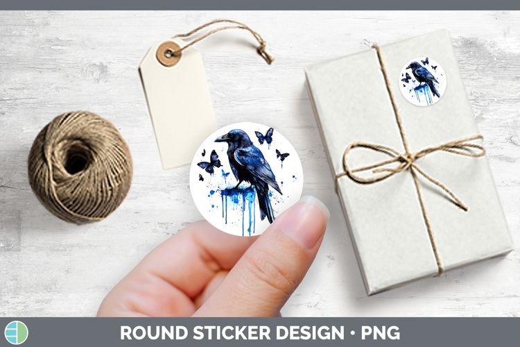 Birds 01 Blue Drips Crow Stickers | Round Labels Designs