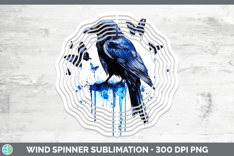 Crow Wind Spinner Birds 01 Blue Drips Sublimation Spinner De