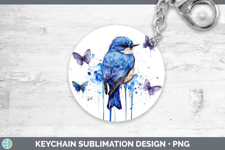 Eastern Bluebird Keychain Birds 01 Blue Drips Sublimation Ke