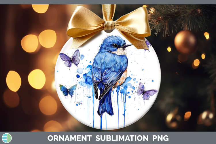 Eastern Bluebird Ornament Birds 01 Blue Drips Sublimation Ba
