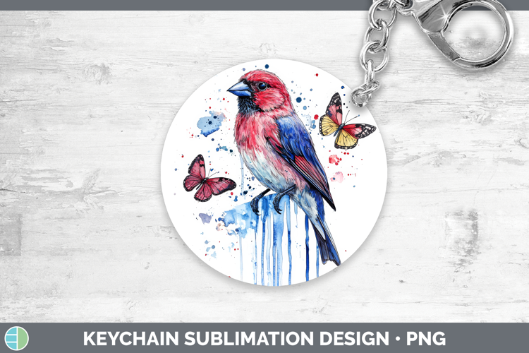 Finch Keychain Birds 01 Blue Drips Sublimation Keyring Desig