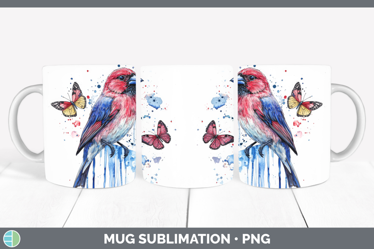 Finch Mug Wrap Birds 01 Blue Drips Sublimation Coffee Cup De