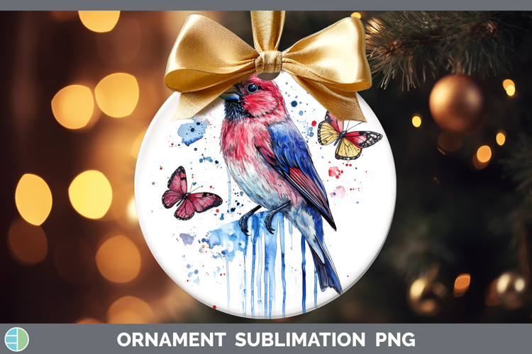 Finch Ornament Birds 01 Blue Drips Sublimation Bauble Design