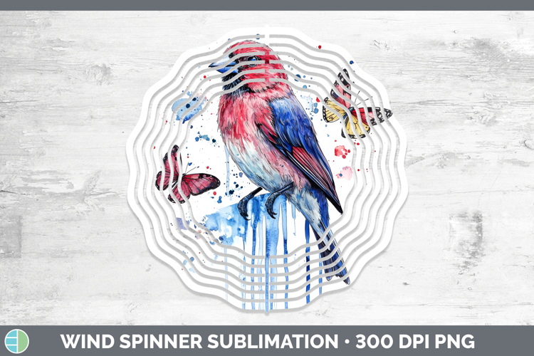 Finch Wind Spinner Birds 01 Blue Drips Sublimation Spinner D