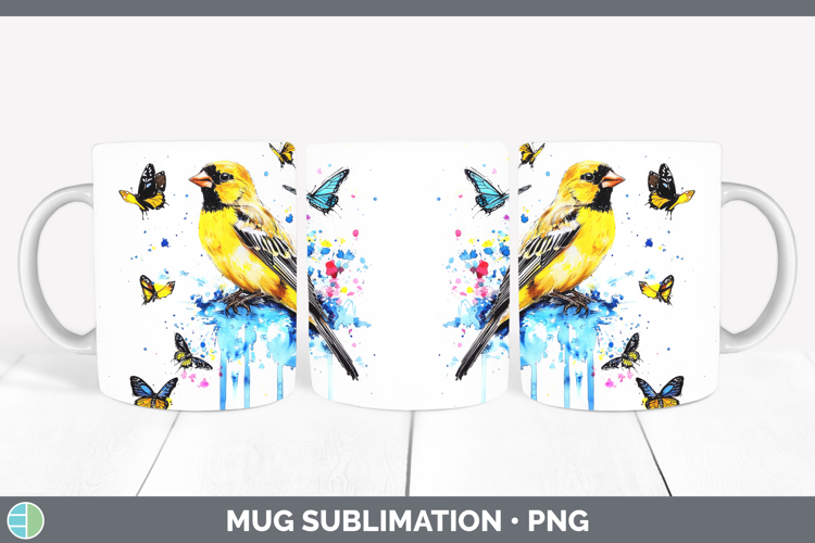 Goldfinch Mug Wrap Birds 01 Blue Drips Sublimation Coffee Cu