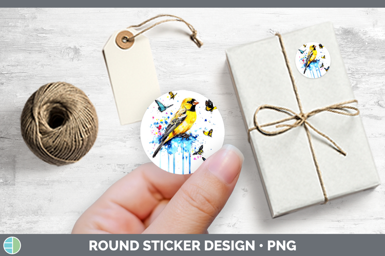 Birds 01 Blue Drips Goldfinch Stickers | Round Labels Design