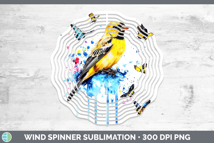 Goldfinch Wind Spinner Birds 01 Blue Drips Sublimation Spinn