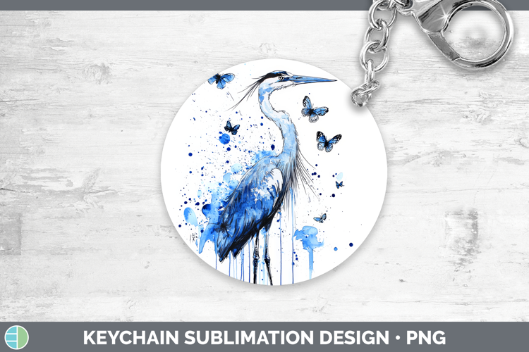 Great Blue Heron Keychain Birds 01 Blue Drips Sublimation Ke