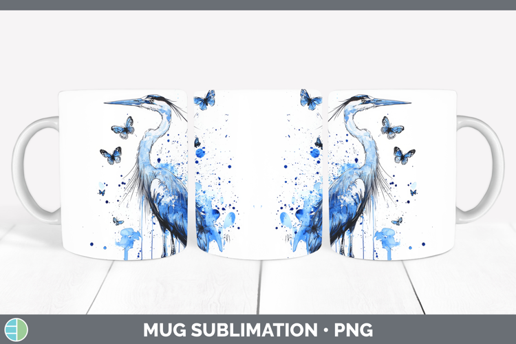 Great Blue Heron Mug Wrap Birds 01 Blue Drips Sublimation Co