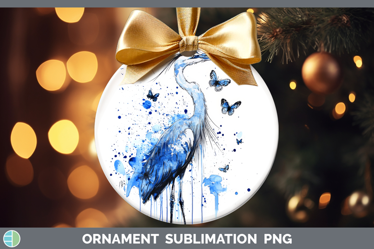 Great Blue Heron Ornament Birds 01 Blue Drips Sublimation Ba
