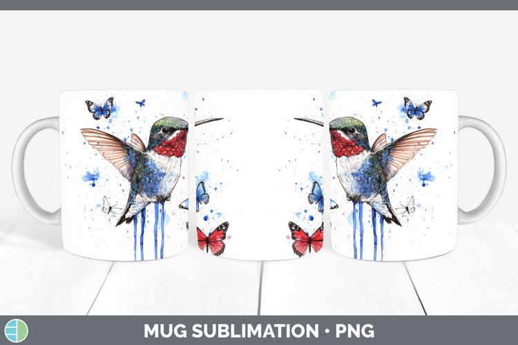 Hummingbird Mug Wrap Birds 01 Blue Drips Sublimation Coffee