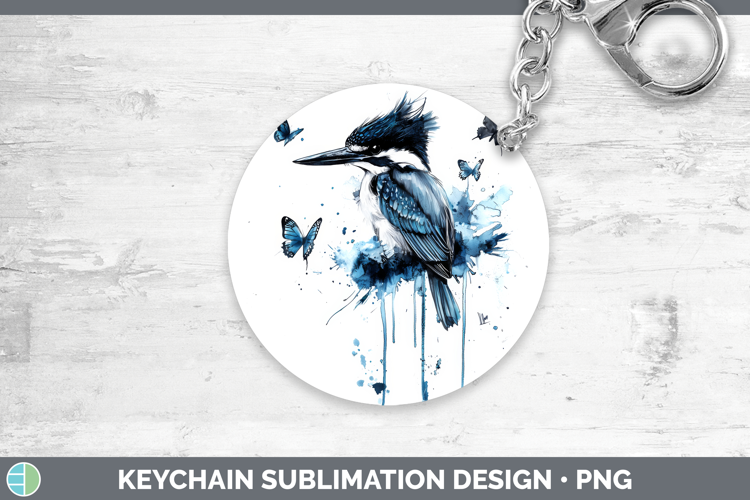 Kingfisher Keychain Birds 01 Blue Drips Sublimation Keyring