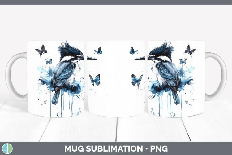 Kingfisher Mug Wrap Birds 01 Blue Drips Sublimation Coffee C