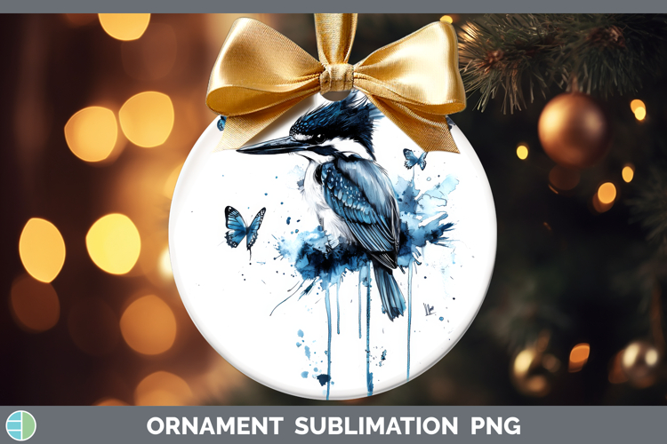 Kingfisher Ornament Birds 01 Blue Drips Sublimation Bauble D