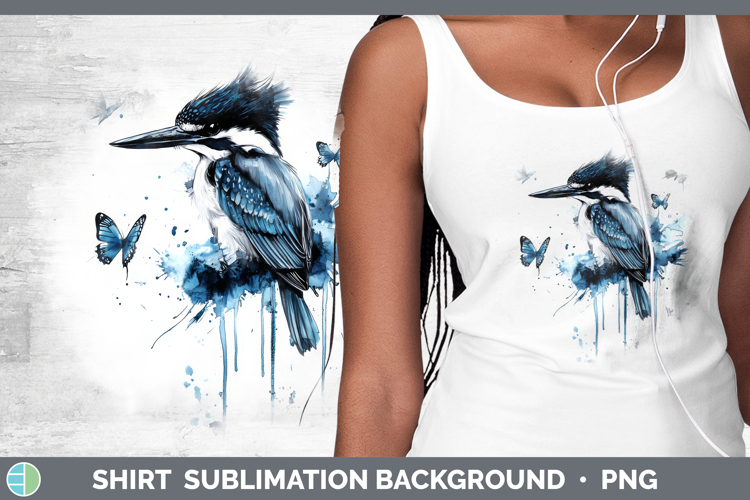 Kingfisher Shirt Birds 01 Blue Drips Sublimation Background