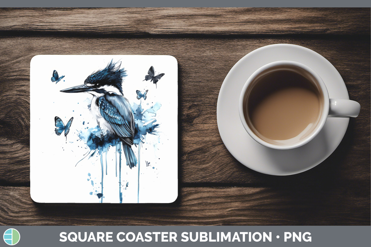 Kingfisher Square Coaster Birds 01 Blue Drips Sublimation Co
