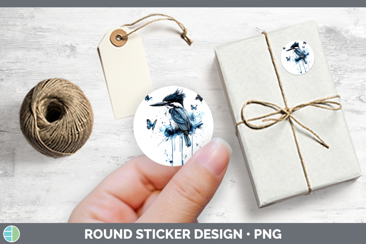Birds 01 Blue Drips Kingfisher Stickers | Round Labels Desig