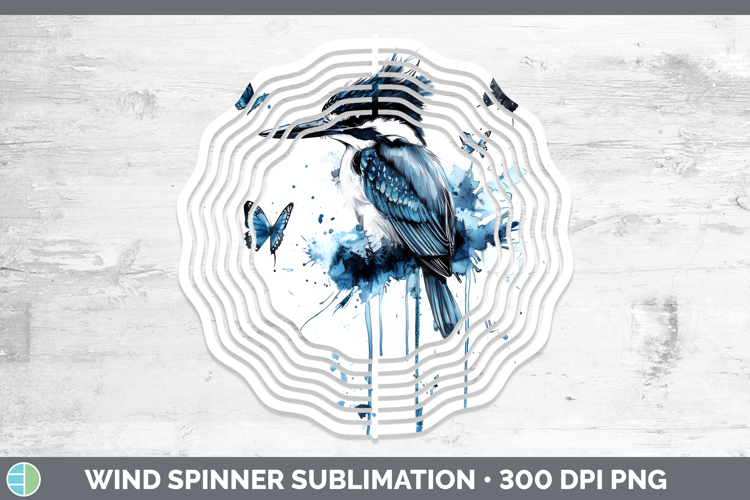 Kingfisher Wind Spinner Birds 01 Blue Drips Sublimation Spin