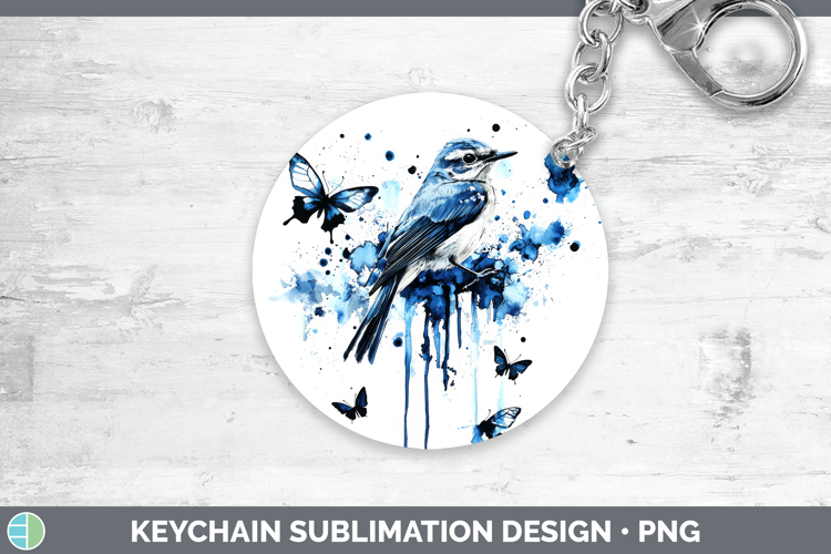 Mockingbird Keychain Birds 01 Blue Drips Sublimation Keyring