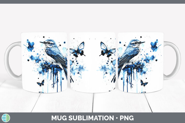 GorgeousBirds 01 Blue Drips Mug Wrap design.