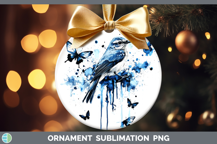 Mockingbird Ornament Birds 01 Blue Drips Sublimation Bauble