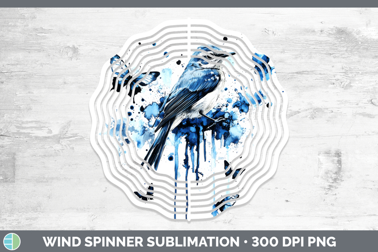 Mockingbird Wind Spinner Birds 01 Blue Drips Sublimation Spi