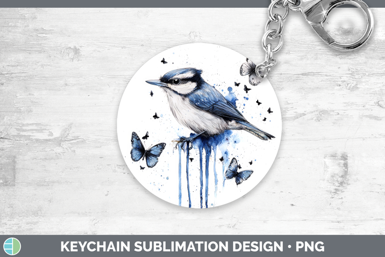 Nuthatch Keychain Birds 01 Blue Drips Sublimation Keyring De