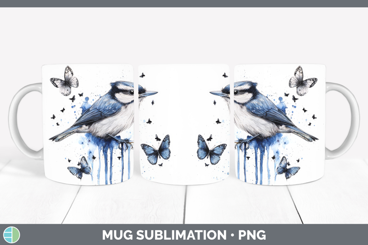 Nuthatch Mug Wrap Birds 01 Blue Drips Sublimation Coffee Cup