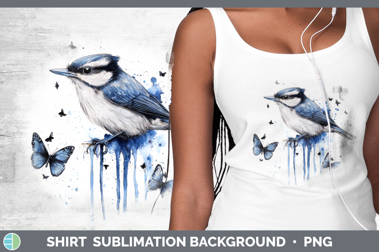 Nuthatch Shirt Birds 01 Blue Drips Sublimation Background De