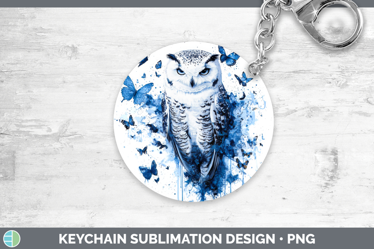 Owl Keychain Birds 01 Blue Drips Sublimation Keyring Designs