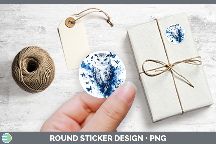 Birds 01 Blue Drips Owl Stickers | Round Labels Designs