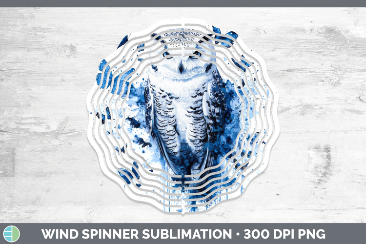 Owl Wind Spinner Birds 01 Blue Drips Sublimation Spinner Des