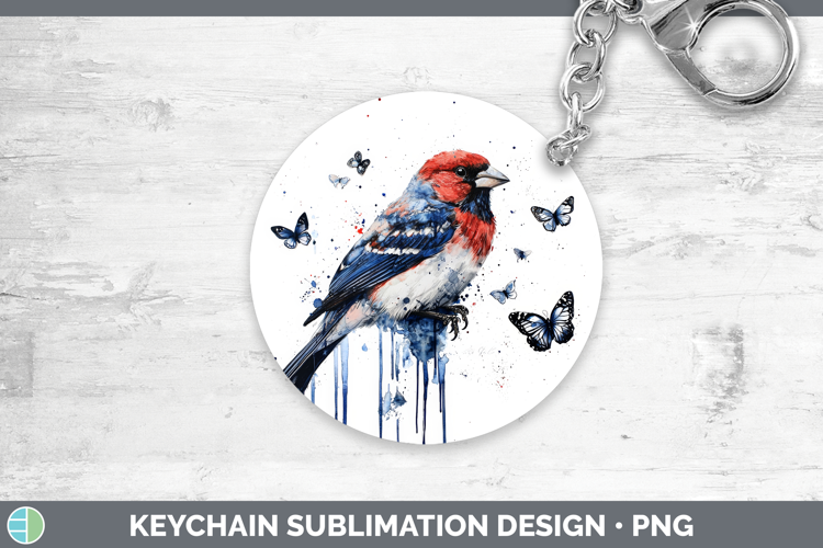 Pine Grosbeak Keychain Birds 01 Blue Drips Sublimation Keyri