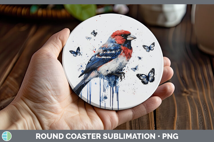 GorgeousBirds 01 Blue Drips Round Coaster design.