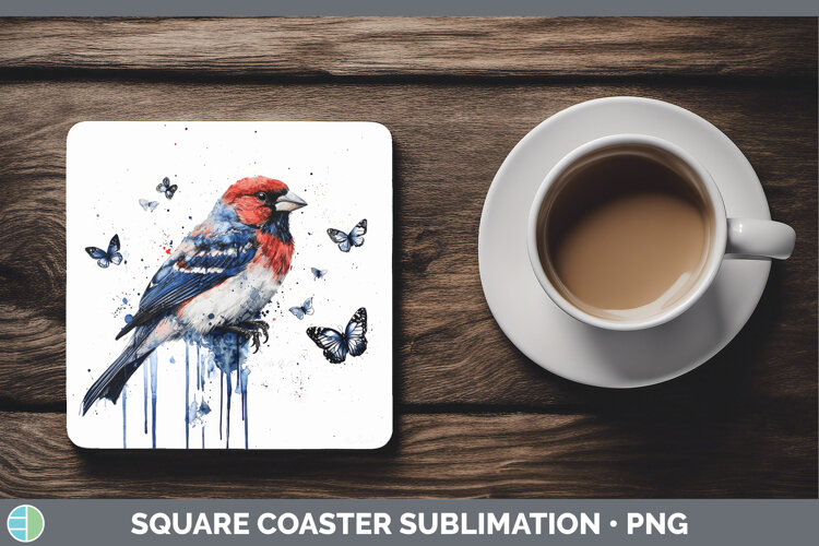 GorgeousBirds 01 Blue Drips Square Coaster design.