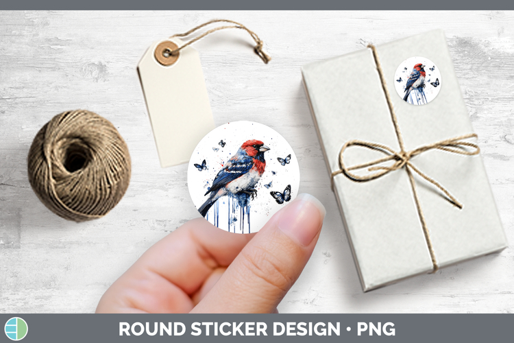 Birds 01 Blue Drips Pine Grosbeak Stickers | Round Labels De