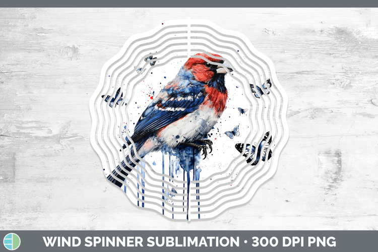 Pine Grosbeak Wind Spinner Birds 01 Blue Drips Sublimation S