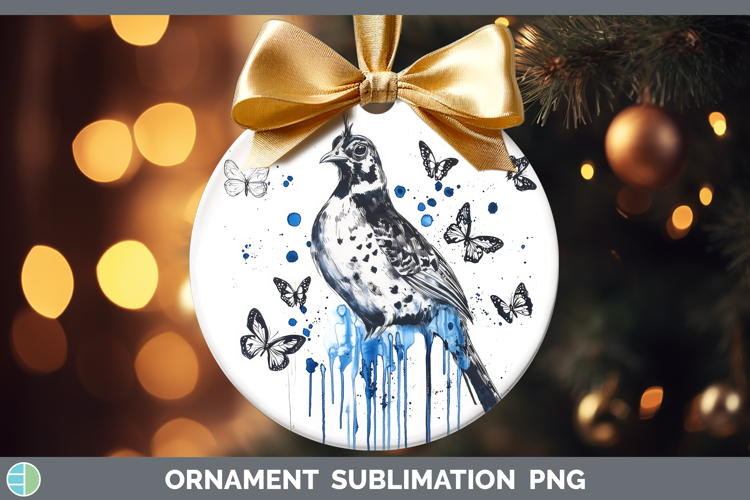 Quail Ornament Birds 01 Blue Drips Sublimation Bauble Design
