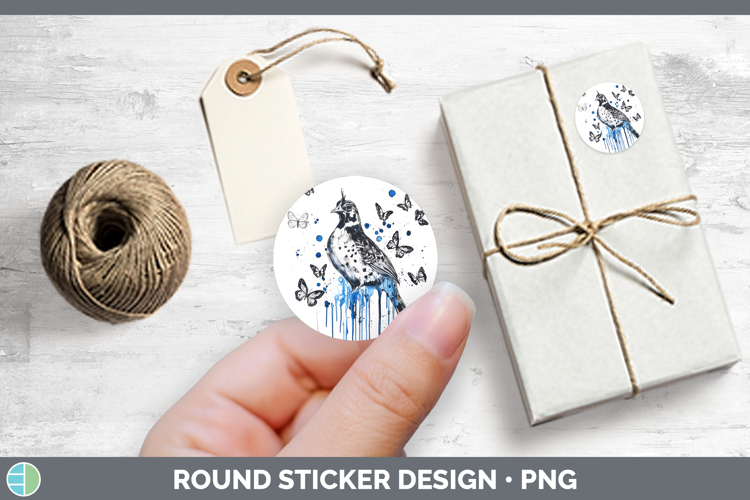 Birds 01 Blue Drips Quail Stickers | Round Labels Designs