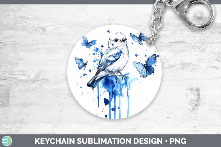 GorgeousBirds 01 Blue Drips Keychain design.