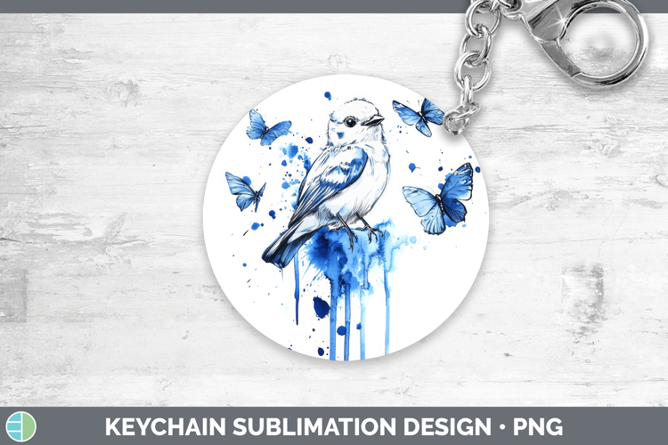 Snow Bunting Keychain Birds 01 Blue Drips Sublimation Keyrin