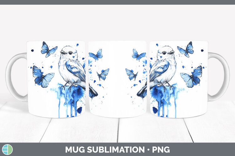 GorgeousBirds 01 Blue Drips Mug Wrap design.